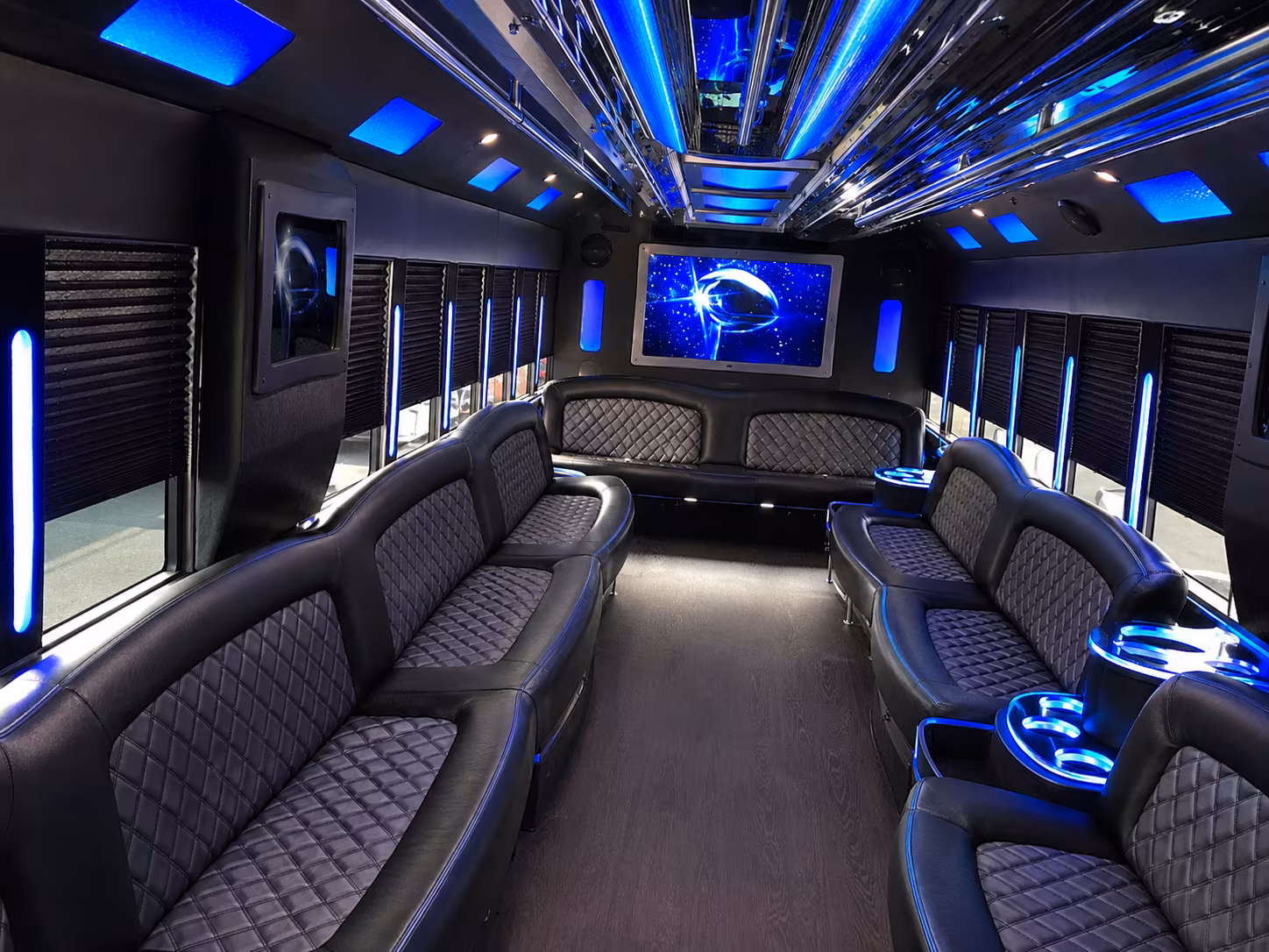 Interior of a Alexandria party bus rental