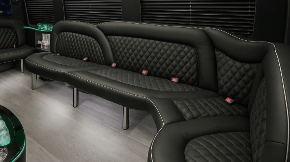 Interior of Charter Bus Company Arlington's 15 Passenger Party Bus in Arlington