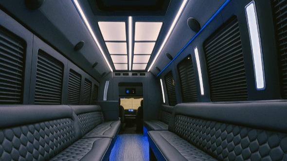 Interior of Charter Bus Company Arlington's 20 Passenger Party Bus in Arlington